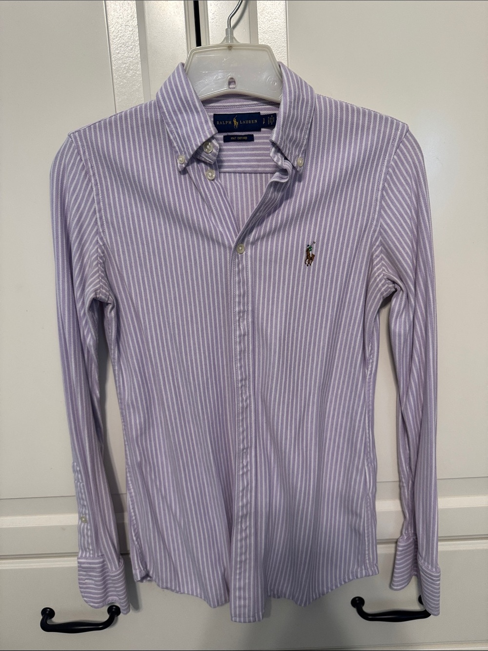Ralph Lauren women’s Knit Oxford Lavender Stripe Button-Down Shirt